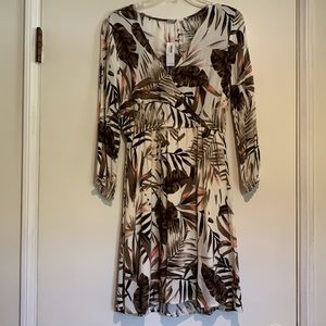 NEW tropical dreams dress. Size S. NWT Old Navy cream/brown